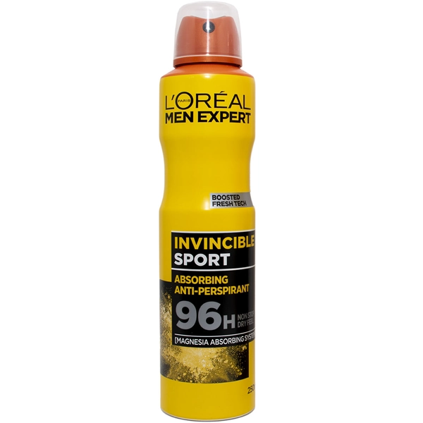 اسپری لورال زرد ضد تعریق 96 ساعته اصل مردانه اینوینسیبل اسپورت 250 میل | LOREAL Antiperspirant Men expert - INVINCIBLE SPORT 96h 250ml